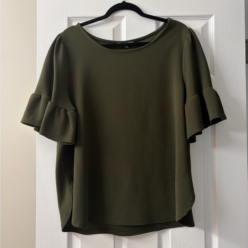 Green Envelope Olive Green Blouse with Flared Sleeves